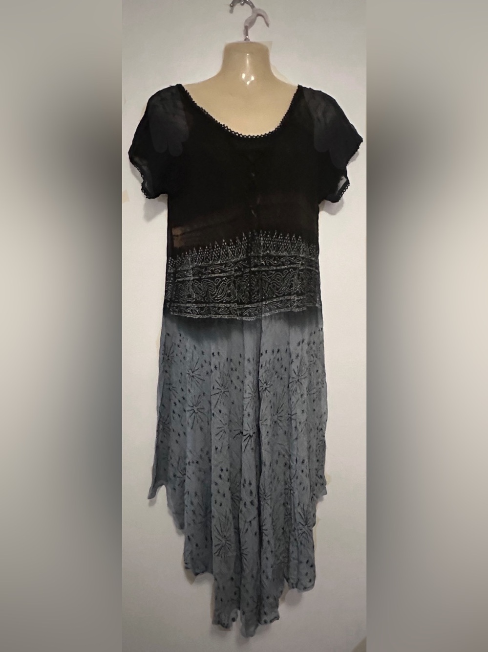 Black and Gray Ombre Floral Maxi Dress